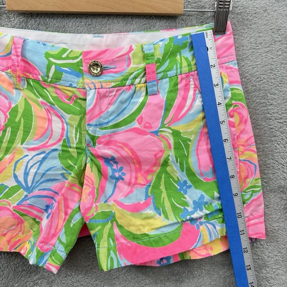 Lilly Pulitzer Callahan Shorts‎ Womens 00 Pink Green Floral Flat Front Chino - Picture 7 of 8